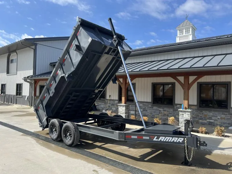 2026 Lamar 7x14' High Side Dump Trailer 14000# GVW * 11-TON 144" STROKE TELESCOPIC HOIST * 3' HIGH SIDES * 7GA FLOOR * TARP KIT * UNDERMOUNT RAMPS * 12K JACK * CHARCOAL * RIGID RAILS * HD COUPLER * NESTLED I-BEAM FRAME * COMBO GATE * 12" O.C. C/M