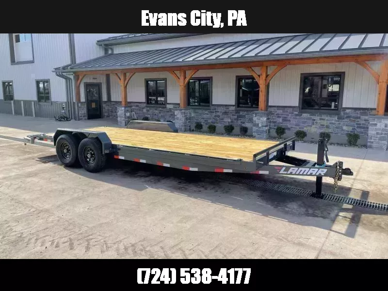 2026 Lamar 7x22' Car Hauler Trailer 14000# GVW * CHARCOAL POWDERCOATING * 12K DROP LEG JACK * 16" O.C. CHANNEL C/M * ADJUSTABLE CAST COUPLER * RUBRAIL/STAKE POCKETS/PIPE SPOOLS/D-RINGS * REAR JACKSTANDS 1758234796