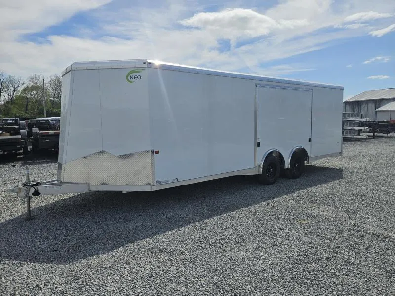 2026 NEO 8.5x22' NCBS Aluminum Enclosed Car Trailer 9990# GVW * WHITE EXTERIOR * FULL ESCAPE DOOR * SPREAD AXLE * INTEGRATED FRAME * ALUMINUM WHEELS * SCREWLESS * 1PC ROOF * RV DOOR * NXP LATCHES