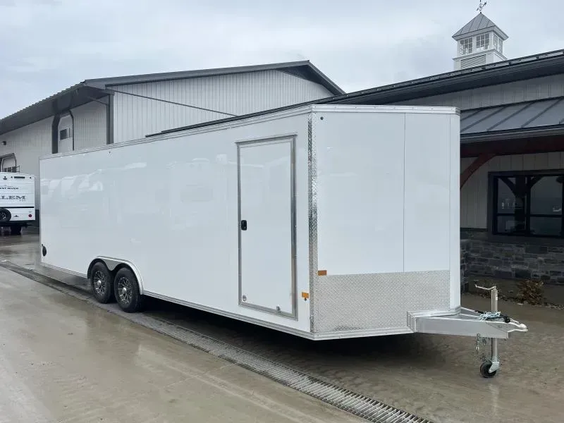 2026 E-Z Hauler 8.5x24' Aluminum Enclosed Car Hauler 9990# GVW * CHARCOAL .080 POLYCOR EXTERIOR * FULL ESCAPE DOOR * VINYL WALLS * ALUMINUM WHEELS * ALUMINUM FRAME * 16" O/C * SCREWLESS * ONE PC ROOF * 4 D-RINGS * BEAVERTAIL