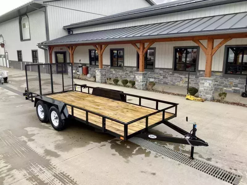 2026 AMO 76x16' Angle Iron Utility Landscape Trailer 7000# GVW * 4" CHANNEL TONGUE * RADIAL TIRES * TUBE GATE C/M * BRAKES ON BOTH AXLES * LED LIGHTS