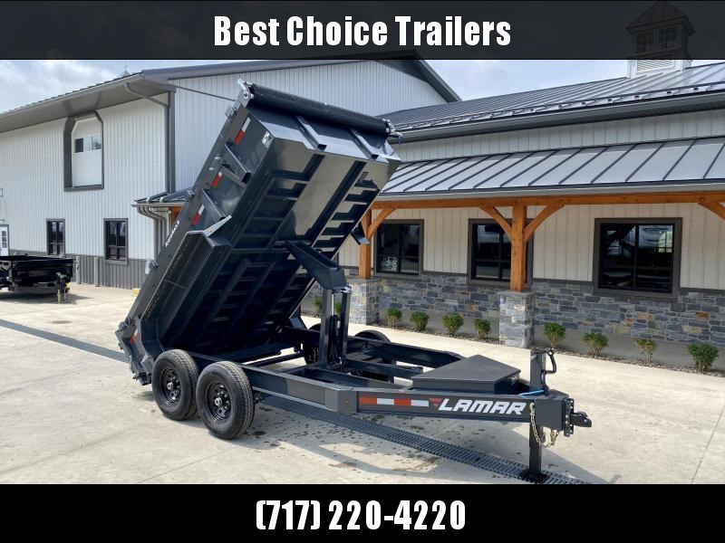 2023 Lamar 7x12' Dump Trailer 14000# GVW * 7GA FLOOR * TARP KIT * UNDERMOUNT RAMPS * SCISSOR HOIST * 12K JACK * CHARCOAL WITH BLACK WHEELS * RIGID RAILS * HD COUPLER * NESTLED I-BEAM FRAME 28" H * 3-WAY GATE * 12" O.C. C/M * SPARE MOUNT * CLEARANCE 2023 Lamar 7x12' Dump Trailer 14000# GVW * 7GA FLOOR * TARP KIT * UNDERMOUNT RAMPS * SCISSOR HOIST * 12K JACK * CHARCOAL WITH BLACK WHEELS * RIGID RAILS * HD COUPLER * NESTLED I-BEAM FRAME 28" H * 3-WAY GATE * 12" O.C. C/M * SPARE MOUNT * CLEARANCE