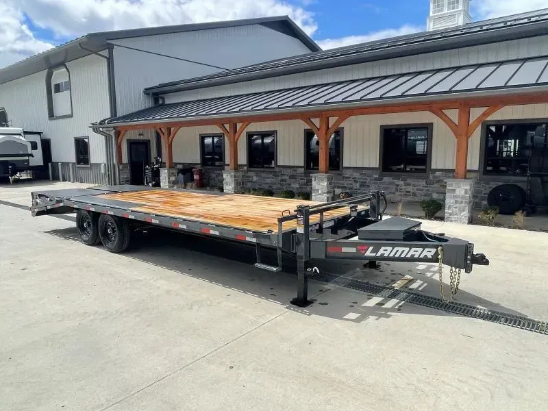 2026 Lamar 102x24' Beavertail Deckover Trailer 14000# GVW * DUAL JACKS * TOOLBOX * FULL WIDTH (FLIPOVER OR STAND UP) RAMPS + SPRING ASSIST  * CHARCOAL * HD COUPLER * I-BEAM FRAME * 16" O.C. C/M * RUBRAIL/STAKE POCKETS/PIPE SPOOLS * CLEARANCE