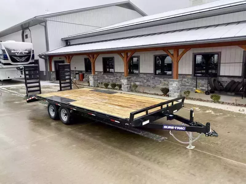 2026 Sure-Trac 102x20 Beavertail Deckover Trailer 9900# GVW * STAND UP RAMPS + SPRING ASSIST * TUBE SIDE RAIL + CROSSMEMBERS * RUBRAIL/STAKE POCKETS/D-RINGS * SPARE MOUNT * ADJUSTABLE COUPLER * DROP LEG JACK