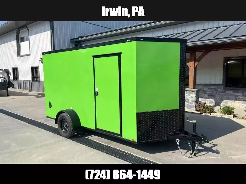 2025 Quality Cargo 6x12 Single Axle Enclosed Cargo Trailer 2990# GVW * 6'3 CEILING HEIGHT * WHITE BLACKOUT EXTERIOR * PLYWOOD WALLS AND FLOOR * RV DOOR * 16" O.C. * TUBE STUDS * RAMP DOOR * V-NOSE 1759516149