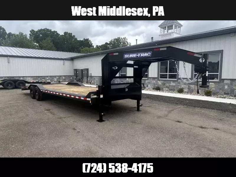 2026 Sure-Trac 102x28' Gooseneck Car Hauler Equipment Trailer 14000# GVW * 8' SLIDE OUT PUNCH PLATE RAMPS * 102" DECK * DRIVE OVER FENDERS * BUGGY HAULER * DUAL JACKS * FRONT TOOLBOX * RUBRAIL/STAKE POCKETS/D-RINGS 1757947247