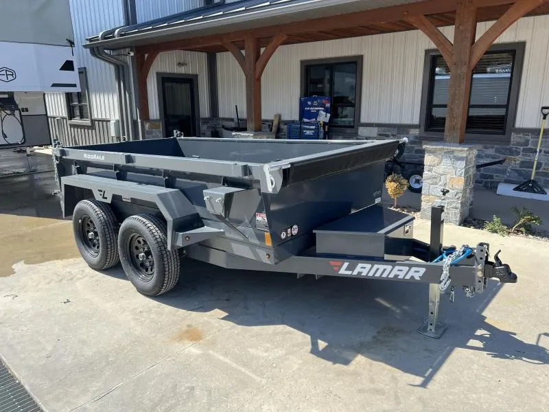 2026 Lamar 5x10' Deluxe Dump Trailer 7000# GVW * COMBO GATE * DELUXE TARP KIT * 7K JACK UPGRADE * UNDERMOUNT RAMPS * CHARCOAL * ADJUSTABLE COUPLER * RIGID RAILS * 110V CHARGER * DOUBLE CHANNEL FRAME * 10GA FLOOR * POWER UP/DOWN * 4" CHANNEL BED FRAME