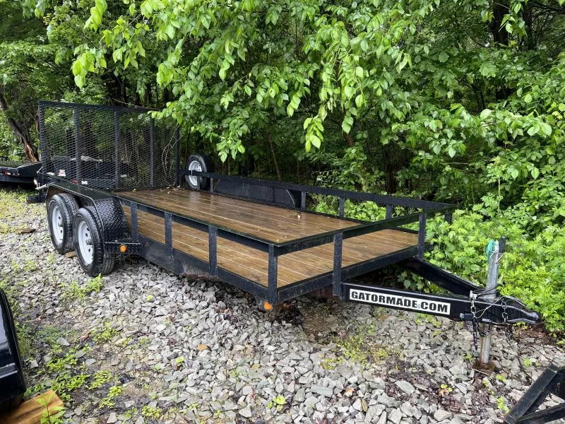 USED Gatormade Trailers 7x16 Tandem Axle Utility Landscape Trailer 7000 GVW * SPARE MOUNT + SPARE TIRE  * FULL WRAP TONGUE * TREADPLATE FENDERS * SPRING ASSISTED GATE