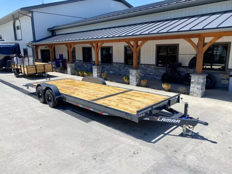 NEW Lamar 7x24' Car Hauler Trailer 9990# GVW * CHARCOAL POWDERCOATING * 7K DROP LEG JACK * CHANNEL C/M * CAST COUPLER * RUBRAIL