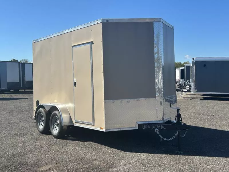 2025 Quality 7x12' Tandem Axle Enclosed Cargo Trailer 7000# GVW * 6'6" HEIGHT * BLACK EXTERIOR * RAMP DOOR * PLYWOOD WALLS & FLOORS * TUBE WALL AND CEILING STUDS * LED LIGHTS * 16" O.C. WALL AND FLOORS * RV DOOR * V-NOSE