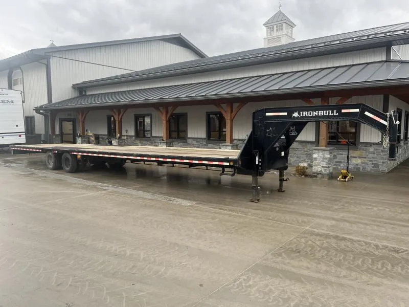 USED 2022 Ironbull 102x40' Gooseneck Beavertail Deckover Trailer 22000# GVW * DEXTER AXLES * HDSS SUSPENSION * SLIDE IN RAMPS * PIERCED FRAME * SPARE TIRE * UNDER FRAME BRIDGE * TORQUE TUBE * RUBRAIL/STAKE POCKETS/PIPE SPOOLS/D-RINGS *
