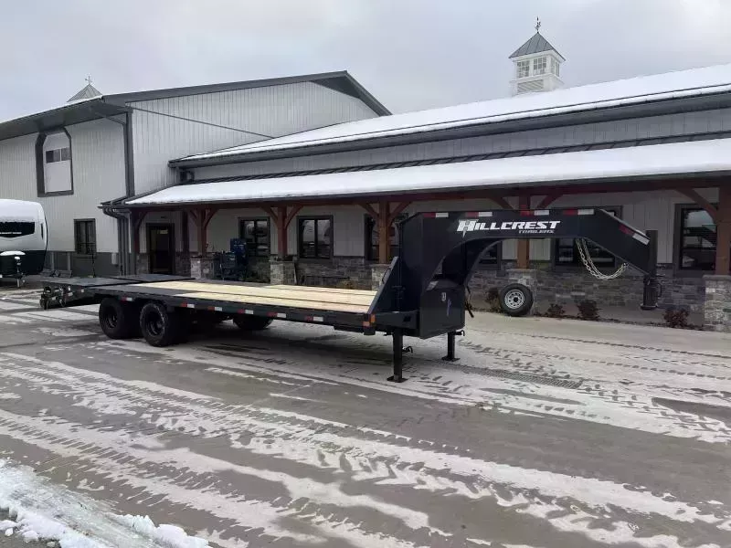 2026 Hillcrest 102x25' Gooseneck Beavertail Deckover Trailer 17600# * 8000# AXLES * 17.5" 16-PLY TIRES * ENGINEERED NECK * PIERCED I-BEAM FRAME * FULL WIDTH RAMPS * CHARCOAL * 12" / 14# I-BEAM * FRONT TOOLBOX / DUAL JACKS * I-BEAM CROSSMEMBERS