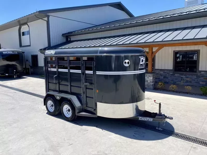 2025 Corn Pro 12' Livestock Trailer 7000# GVW * GREY * TORSION SUSPENSION * DEXTER AXLES * 225/75/R15 8-PLY TIRES * HD FENDERS * REAR SLAM GATE * 4" CHANNEL TONGUE * URETHANE PAINT * KILN DRIED LUMBER * CLEARANCE