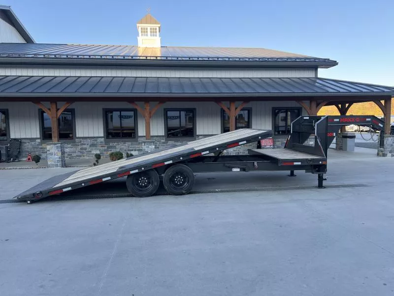 2026 MAXX-D 102x24 Gooseneck Gravity Tilt Deckover Trailer 18000 GVW * 8000# AXLES * 17.5" 18-PLY RUBBER * PIERCED I-BEAM BEDFRAME * HYDRAULIC STOP/CONTROL VALVE