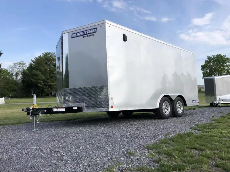 2026 Sure-Trac 8.5x16' Enclosed Cargo Trailer 7000# GVW * SILVER EXTERIOR * 7' HEIGHT - UTV PKG * PRO SERIES * TORSION AXLES * BACKUP LIGHTS * SCREWLESS * 1 PIECE ALUMINUM ROOF * TUBE STUDS * ALUMINUM WHEELS