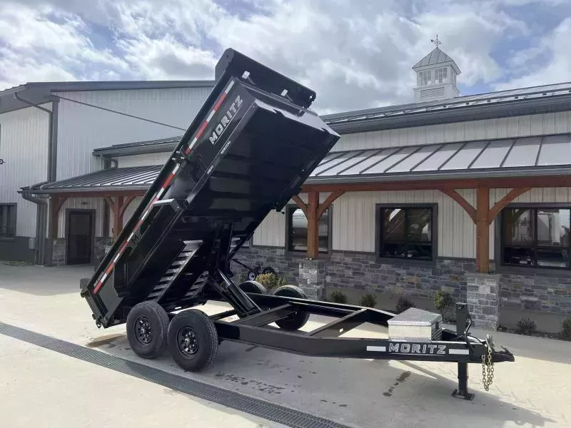 2026 Moritz 7x14' Low Profile Dump Trailer 14000# GVW * DEXTER AXLES * TORSION SUSPENSION * WET COAT PAINT * 24" SIDES * 8" I-BEAM FRAME * ALUMINUM RAMPS & TOOLBOX * 4-BOLT COUPLER * COMBO GATE * KEYWAY IN SIDES