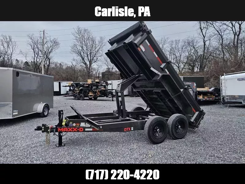 2026 MAXXD 6x12' D7X Low Profile Dump Trailer 12000# GVW * 16" RUBBER * SCISSOR HOIST * 10GA WALLS & FLOOR * WIRELESS REMOTE * 12K DROP LEG JACK * ADJUSTABLE COUPLER * 110V CHARGER * COMBINATION GATE * METALLIC GREY + PRIMER * HD TOP RAIL * DELUXE TARP 1768404095