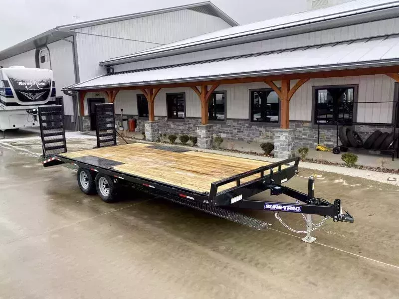 2026 Sure-Trac 102x20 Beavertail Deckover Trailer 9900# GVW * STAND UP RAMPS + SPRING ASSIST * TUBE SIDE RAIL + CROSSMEMBERS * RUBRAIL/STAKE POCKETS/D-RINGS * SPARE MOUNT * ADJUSTABLE COUPLER * DROP LEG JACK