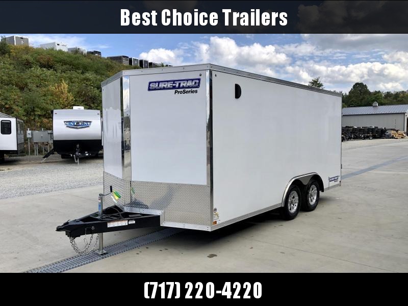 2022 Sure-Trac 8.5x16' Enclosed Car Hauler Trailer 9900# GVW * WHITE EXTERIOR * V-NOSE * BARN DOORS * 5200# TORSION AXLES * .030 SCREWLESS EXTERIOR * 16" O.C. C/M * TUBE STUDS * RV DOOR * SET BACK JACK * UNDERCOATED * BULLET LED'S * BACK UP LIGHTS 2022 Sure-Trac 8.5x16' Enclosed Car Hauler Trailer 9900# GVW * WHITE EXTERIOR * V-NOSE * BARN DOORS * 5200# TORSION AXLES * .030 SCREWLESS EXTERIOR * 16" O.C. C/M * TUBE STUDS * RV DOOR * SET BACK JACK * UNDERCOATED * BULLET LED'S * BACK UP LIGHTS