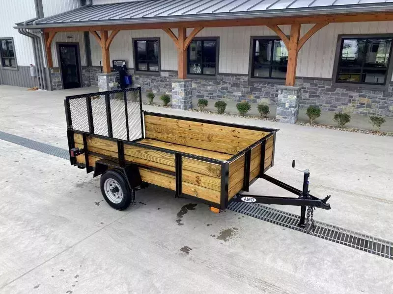 2026 AMO 5x8' Wood High Side Angle Iron Utility Landscape Trailer 2200# GVW * 3-BOARD HIGH SIDE * GATE * A-FRAME TONGUE * A-FRAME JACK * 2" BALL