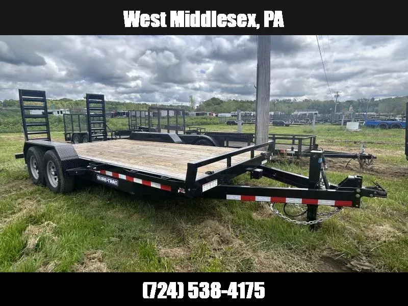 2024 Sure-Trac 7x16' Equipment Trailer 14000# GVW * 12K JACK * 4" CHANNEL RAMPS w/ SPRING ASSIST * RUBRAIL/STAKE POCKETS/D-RINGS * HD FENDERS * ADJUSTABLE CAST COUPLER * SPARE MOUNT * SEALED HARNESS 1750184083