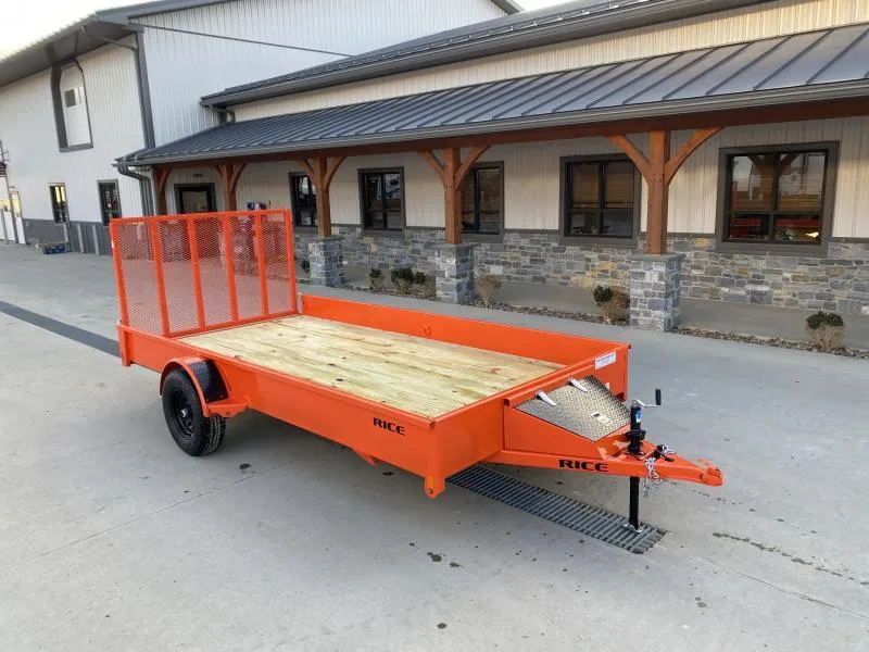 2026 Rice Trailers 6.5x10' Steel High Side Landscape Utility Trailer 2990# GVW * ORANGE * TRIPLE TUBE TONGUE * 2" BALL COUPLER * SETBACK JACK * TOOLBOX * 2x2" TUBE GATE W/SPRING ASSIST * 6 D-RING TIE DOWNS * 15" RADIALS * BULLET LEDS * POWDERCOAT