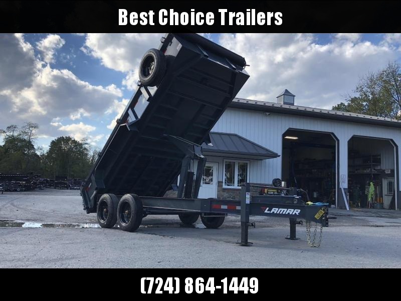 2021 Lamar 7x14' Dump Trailer 16000# GVW * DEXTER 8K AXLE UPGRADE * OVERSIZE 6X21.5 11-TON SCISSOR HOIST * DUAL 12K JACKS * 7GA FLOOR * 17.5" 16-PLY TIRES * SPARE TIRE * JACKSTANDS * TARP KIT * CHARCOAL * RIGID RAILS * NESTLED I-BEAM FRAME 28" H * 12" O.C 2021 Lamar 7x14' Dump Trailer 16000# GVW * DEXTER 8K AXLE UPGRADE * OVERSIZE 6X21.5 11-TON SCISSOR HOIST * DUAL 12K JACKS * 7GA FLOOR * 17.5" 16-PLY TIRES * SPARE TIRE * JACKSTANDS * TARP KIT * CHARCOAL * RIGID RAILS * NESTLED I-BEAM FRAME 28" H * 12" O.C