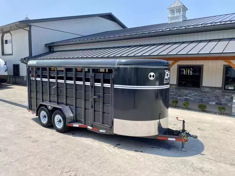 2025 Corn Pro 18' Livestock Trailer 12000# GVW * GREY/CHARCOAL * TORSION SUSPENSION * DEXTER AXLES * 235/80/R16 10-PLY TIRES * HD FENDERS * CENTER AND REAR SLAM GATES * 4" CHANNEL TONGUE * URETHANE PAINT * KILN DRIED LUMBER