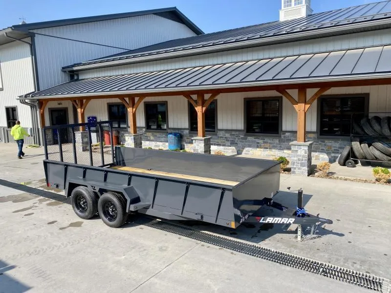 2026 Lamar 7x14' High Side Utility Landscape Trailer 7000# GVW * 24" SOLID METAL SIDES * 7K DROP LEG JACK * CHARCOAL * HD GATE/2X2" TUBE C/M + SPRING ASSIST * COLD WEATHER HARNESS * 4" CHANNEL TONGUE AND FRAME