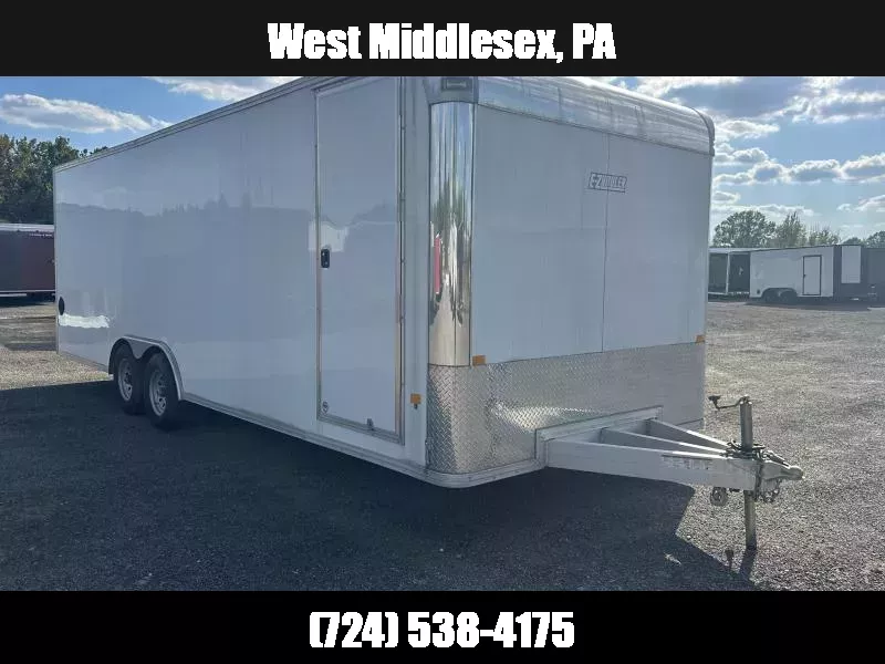 NEW E-Z Hauler 8.5x24 9990 GVW ENCLOSED CARGO TRAILER * WHITE EXTERIOR * FULL ESCAPE DOOR * * ALUMINUM FRAME * EXTRUDED ALUMINUM FLOOR * 5200# Axles * Vinyl Walls and Ceiling *   1757951321