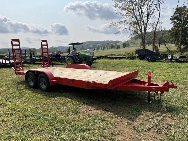 USED Mustang Trailers 7X18 9990 GVW Equipment Trailer * STAND UP RAMPS * ADJUSTABLE COUPLER * D-RINGS * STAKE POCKETS * 