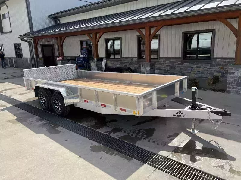 2026 Nordtek 7x16' Aluminum HD Utility Trailer 7000# GVW * BI FOLD GATE * SOLID SIDES * ALUMINUM WHEELS * 4" CHANNEL FULL WRAP TONGUE * 16" O.C. CROSSMEMBERS * TIE DOWNS * DROP LEG JACK