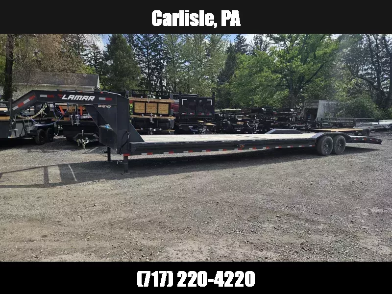 2023 Lamar 102x40' Gooseneck Car Hauler Trailer 14000# GVW * 14-PLY TIRES * 102" DECK * DRIVE OVER FENDERS * OVERLENGTH 7' SLIDE IN RAMPS * 4' DOVETAIL * RUBRAIL * SWIVEL JACKS * UNDER FRAME BRIDGE * DUAL JACKS * FULL TOOLBOX * CHARCOAL W/ BLACK WHEELS 1750183934