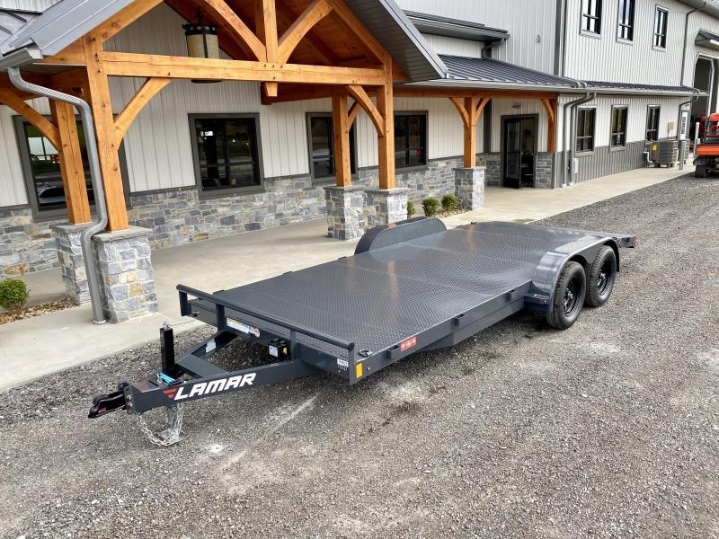 2021 Lamar 7x18 7000# Wood Deck Car Hauler Trailer * 11GA STEEL DECK * ADJUSTABLE COUPLER * DROP LEG JACK * REMOVABLE FENDERS * EXTRA STAKE POCKETS * CHARCOAL * 4 D-RINGS * 5" CHANNEL FRAME * COLD WEATHER HARNESS * REAR RAMPS 2021 Lamar 7x18 7000# Wood Deck Car Hauler Trailer * 11GA STEEL DECK * ADJUSTABLE COUPLER * DROP LEG JACK * REMOVABLE FENDERS * EXTRA STAKE POCKETS * CHARCOAL * 4 D-RINGS * 5" CHANNEL FRAME * COLD WEATHER HARNESS * REAR RAMPS