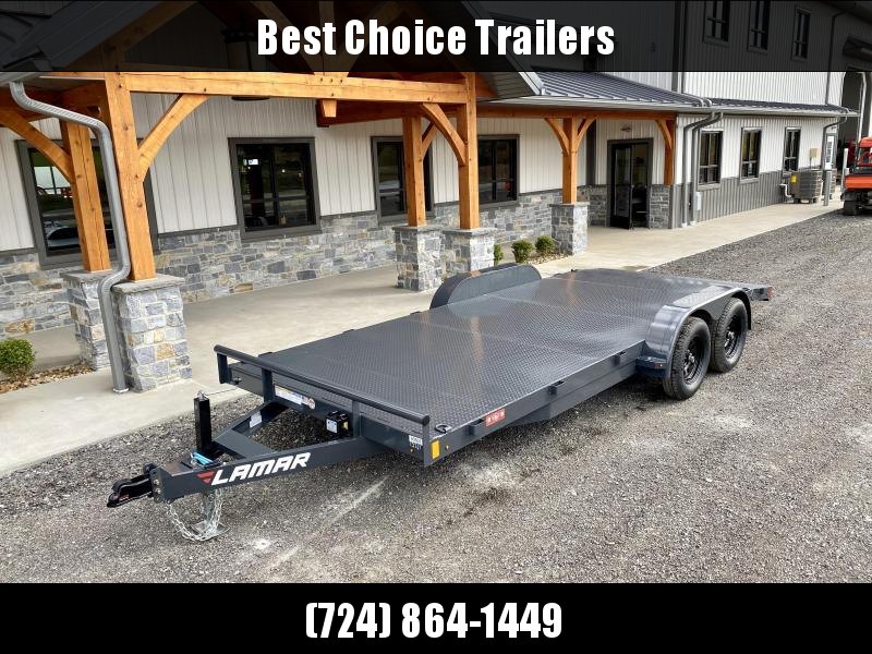 2021 Lamar 7x18 7000# Wood Deck Car Hauler Trailer * 11GA STEEL DECK * ADJUSTABLE COUPLER * DROP LEG JACK * REMOVABLE FENDERS * EXTRA STAKE POCKETS * CHARCOAL * 4 D-RINGS * 5" CHANNEL FRAME * COLD WEATHER HARNESS * REAR RAMPS 2021 Lamar 7x18 7000# Wood Deck Car Hauler Trailer * 11GA STEEL DECK * ADJUSTABLE COUPLER * DROP LEG JACK * REMOVABLE FENDERS * EXTRA STAKE POCKETS * CHARCOAL * 4 D-RINGS * 5" CHANNEL FRAME * COLD WEATHER HARNESS * REAR RAMPS