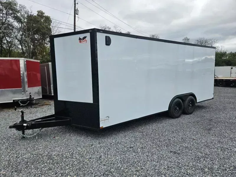 2026 Quality 8.5x24' Enclosed Car Hauler Trailer 9990# GVW * WHITE BLACKOUT PKG * 7' HEIGHT * ESCAPE DOOR * REAR WING * .080 POLYCOR EXTERIOR * SEMI-SCREWLESS * HD RAMP DOOR * PLYWOOD WALLS & FLOORS * TUBE WALL & CEILING STUDS * 16" O.C. WALL & FLOORS