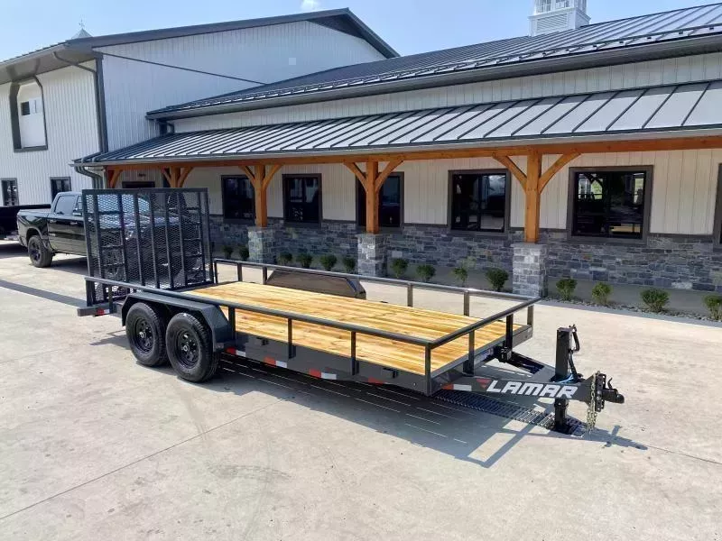 2026 Lamar 7x16' Utility Landscape Trailer 9990# GVW * 5' HD RAMP W/ SPRING ASST * 16" 10-PLY TIRES * 12K JACK * 2' DOVETAIL * PIPE TOP * CHARCOAL * 12K JACK * 5" CHANNEL TONGUE/FRAME * CHANNEL C/M * ADJUSTABLE COUPLER