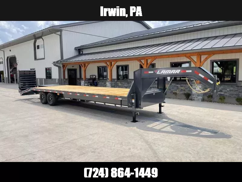 2026 Lamar Trailers 102x25' HD Gooseneck Deckover Trailer 14000# GVW * 12" I-BEAM * FULL WIDTH RAMPS * FRONT TOOLBOX * DUAL JACKS * CHARCOAL 1758213374