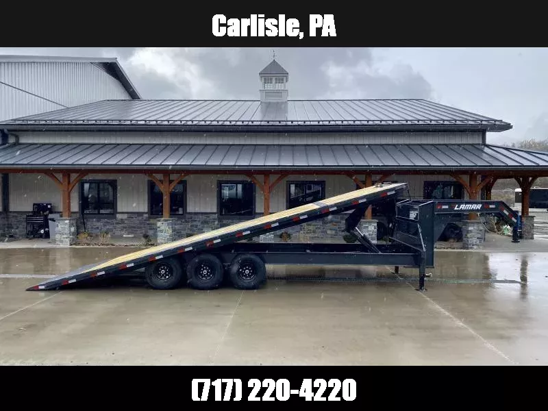 2026 Lamar 102x26' Gooseneck Deckover Power Tilt Trailer 21000# GVW * TRIPLE 7000# AXLES * SCISSOR HOIST UPGRADE * SPARE TIRE * FRONT TOOLBOX * CHARCOAL POWDERCOAT * 10" I-BEAM FRAME+NECK * 6" CHANNEL BED RUNNER * WINCH PLATE * DUAL JACKS 1761232683