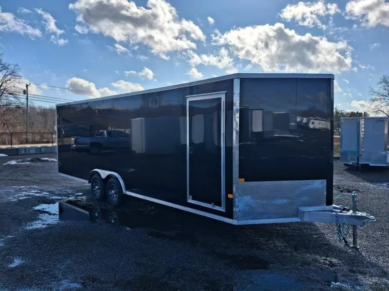2026 E-Z Hauler 8.5x24' Aluminum Enclosed Car Hauler 9990# GVW * BLACK .080 POLYCOR EXTERIOR * FULL ESCAPE DOOR * VINYL WALLS * ALUMINUM WHEELS * ALUMINUM FRAME * 16" O/C * SCREWLESS * ONE PC ROOF * 4 D-RINGS * BEAVERTAIL