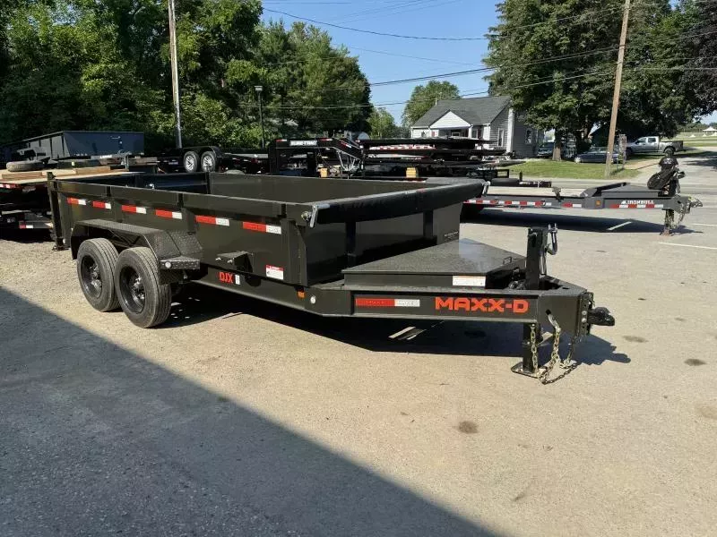 2026 MAXXD 7x14' DJX Dump Trailer 17500# GVW * DEXTER 8000# AXLES * OVERSIZE 6X20 SCISSOR * 8"/15# I-BEAM FRAME * 10GA WALLS & 7 GA FLOOR * 12" O.C. CROSSMEMBERS * WIRELESS REMOTE * COMBO GATE * METALLIC GREY * HD TOP RAIL * DELUXE TARP * REAR JACKSTANDS