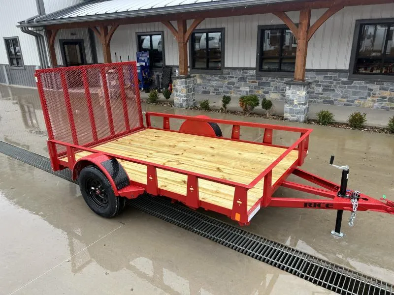 2026 Rice Trailers 76"x10' Landscape Utility Trailer 2990# GVW * RED * TRIPLE TUBE TONGUE * 2" BALL COUPLER * SETBACK JACK * 2x2" TUBE GATE * 15" RADIALS * BULLET LEDS * POWDERCOATERCOAT