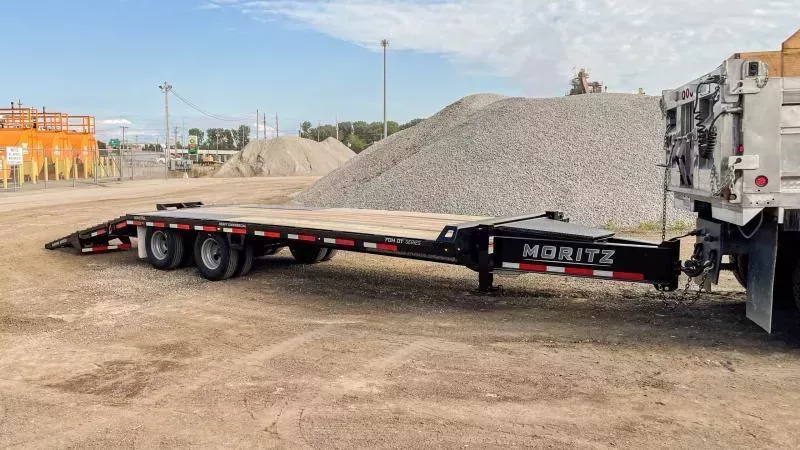 2026 Moritz 102x25' Beavertail Deckover Trailer 40000# GVW * ALUMINUM ULTIMATE RAMPS * EOH BRAKES * DEXTER AXLES * HDSS SUSPENSION * URETHANE PAINT * CAMBERED BEAMS * 16"/26# PIERCED I-BEAM FRAME * DUAL 15K JACKS * OVERSIZE TOOLBOX W/ CHAIN RACK