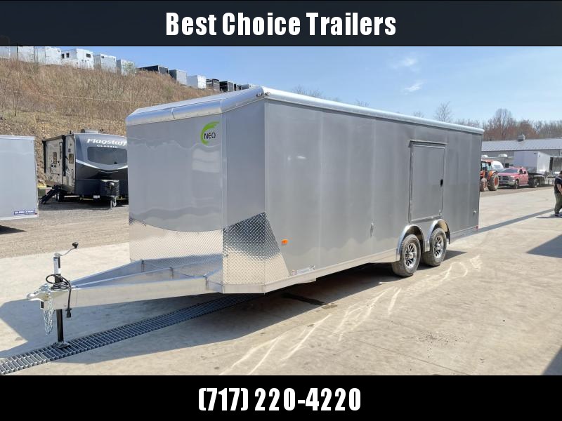 2021 NEO 8.5x24' NACX Aluminum Enclosed Car Hauler Trailer 9990# GVW * SILVER EXTERIOR * ESCAPE DOOR * 5200# TORSION * BULLNOSE * SPREAD AXLE * DRT REAR SPOILER * NXP RAMP * ROUND TOP * HD FRAME * ALUMINUM WHEELS * RV DOOR * 1 PC ROOF 2021 NEO 8.5x24' NACX Aluminum Enclosed Car Hauler Trailer 9990# GVW * SILVER EXTERIOR * ESCAPE DOOR * 5200# TORSION * BULLNOSE * SPREAD AXLE * DRT REAR SPOILER * NXP RAMP * ROUND TOP * HD FRAME * ALUMINUM WHEELS * RV DOOR * 1 PC ROOF