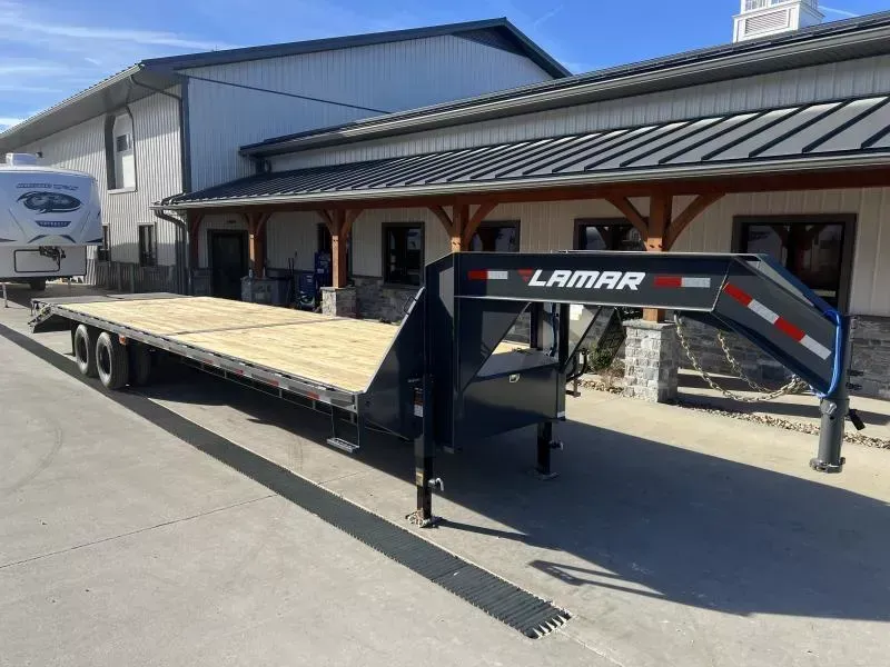 2026 Lamar 102x32' Gooseneck Beavertail Deckover Trailer 22000# * HDSS SUSPENSION * FULL WIDTH RAMPS * CHARCOAL * 12" / 19# I-BEAM * DEXTER TANDEM DUALS * FRONT TOOLBOX / DUAL JACKS * UNDER FRAME BRIDGE