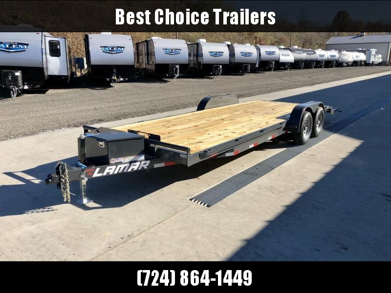2021 Lamar 7x22' Car Hauler Trailer 9990# GVW * CHARCOAL POWDERCOATING * 7K DROP LEG JACK * CHANNEL C/M * ADJUSTABLE COUPLER * RUBRAIL * TOOLBOX * WINCH PLATE * SWIVEL JACKS 2021 Lamar 7x22' Car Hauler Trailer 9990# GVW * CHARCOAL POWDERCOATING * 7K DROP LEG JACK * CHANNEL C/M * ADJUSTABLE COUPLER * RUBRAIL * TOOLBOX * WINCH PLATE * SWIVEL JACKS