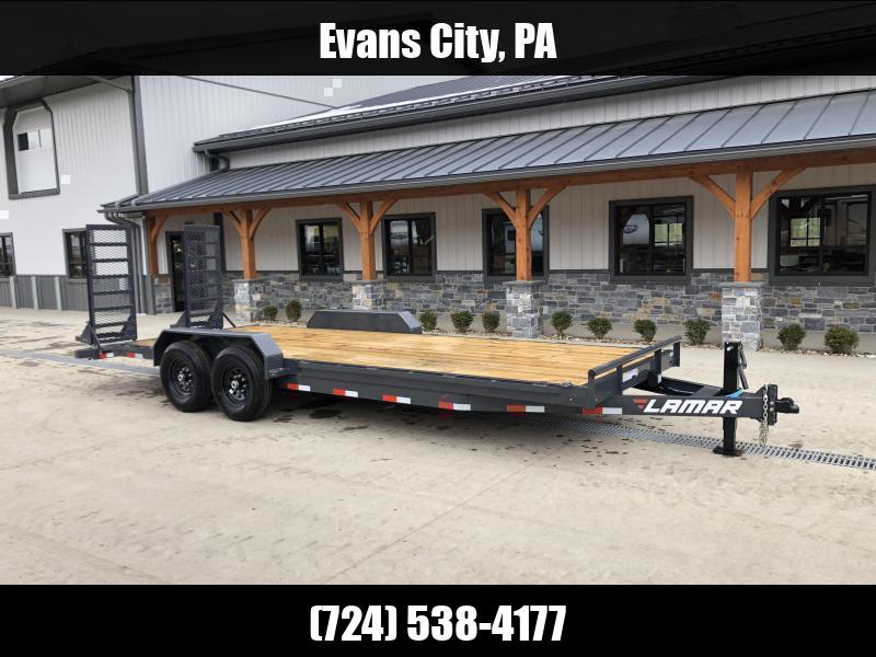 2025 Lamar 7x22' Equipment Trailer 14000# GVW * DELUXE OVERWIDTH RAMPS W/ HEAVY MESH * CHARCOAL POWDERCOAT * RUBRAIL/STAKE POCKETS/PIPE SPOOLS/D-RINGS * REM FENDERS * 12K JACK * CAST COUPLER * SPRING ASSIST * COLD WEATHER HARNESS 1750184077