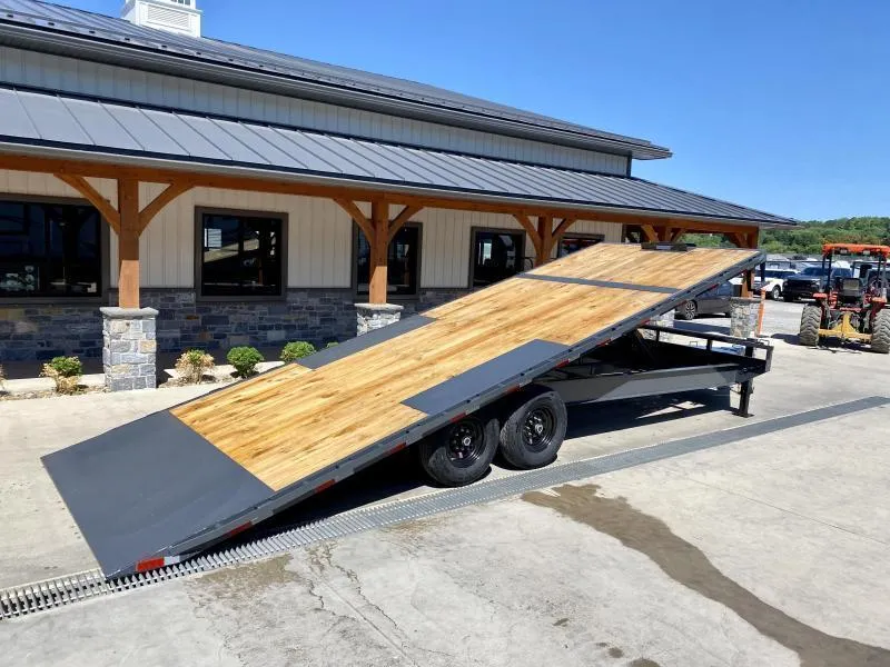 2026 Lamar 102x24' Deckover Power Tilt Trailer 16000# GVW * 8000# AXLES * SCISSOR HOIST UPGRADE * SPARE TIRE * LARGE FRONT TOOLBOX * CHARCOAL POWDERCOAT * 10" I-BEAM FRAME+NECK * 6" CHANNEL BED RUNNER * WINCH PLATE * DUAL JACKS