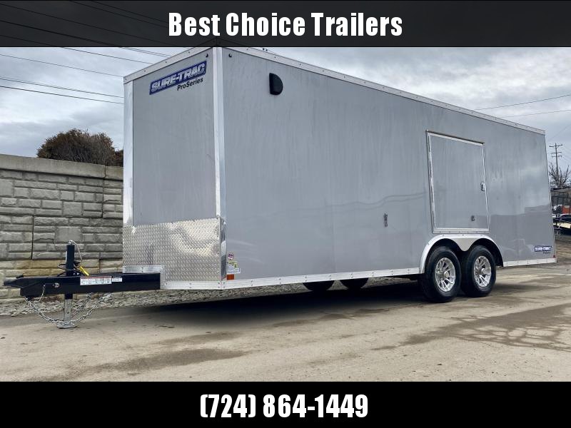 2020 Sure Trac 8 5x20 Deluxe Pro Series Enclosed Car Hauler Trailer 9900 Gvw Silver Exterior V Nose Ramp 5200 Torsion Axles Nudo Floor Ramp Vinyl Walls