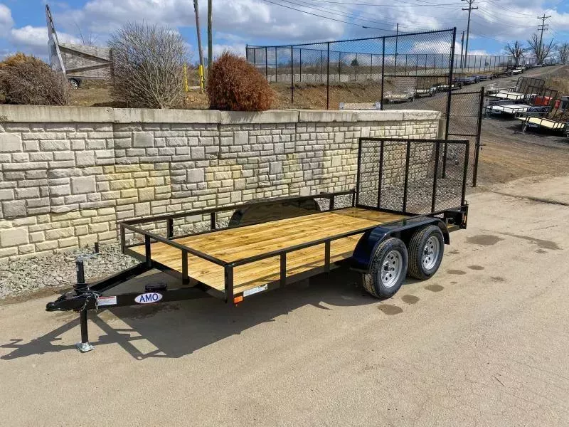 2026 AMO 76x14' Angle Iron Utility Landscape Trailer 7000# GVW * 4" CHANNEL TONGUE * RADIAL TIRES * TUBE GATE C/M * BRAKES ON BOTH AXLES * LED LIGHTS